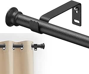 Curtain Rod for Windows 30 to 87 Inch 5/8 Inch Long Curtain Rod Set Black Curtain Rods for Bedroom Heavy Duty Drapery Rods with Brackets