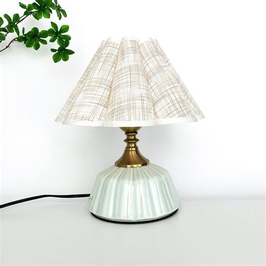 Handmade Scalloped Ceramic Table Lamp, Light Blue Fluted Base, Neutral Linen Shade - Etsy