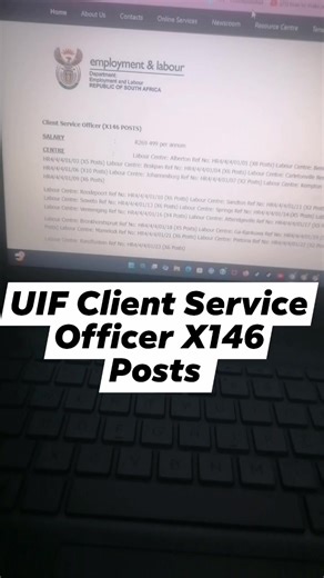Department of Employment and Labour UIF Client Service Officer X146 Posts only Grade 12 required and no experience needed #jobs #governmentjobs #vacancies #2026Goals | Aftermatric Careers Portal