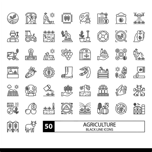Agriculture Icon Set | Farming Outline, Solid (ai, Eps, Png, Svg) - Etsy