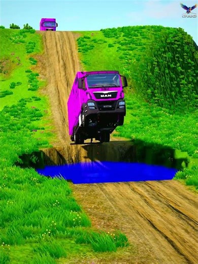 ‎ Epic Truck Jump Over Water Gap! 🚚💦 #BeamNGDrive #Simulation #Viral