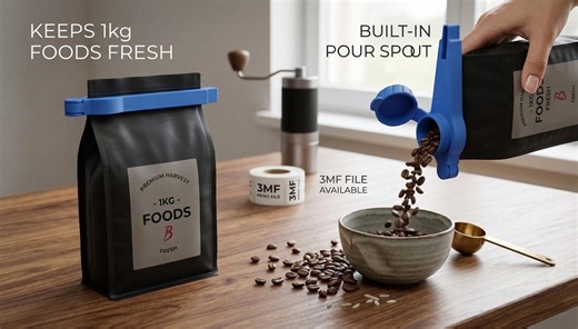 Coffee Bean Storage Container with Pour Spout, Airtight Food Bag Clip, Reusable Kitchen Organizer, 1kg Food Storage Solution