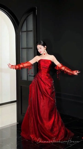 POV: You Own This Red Corset Strapless Gown 🔥✨ Elegant Red Bridal Outfit ❤️ #shorts