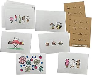 Sugartown Greetings Summer BBQ Note Cards Pack - Set of 24 Blank Note Cards with Envelopes & Kraft Seals - Great for Thank You Notes, Thinking of You Notes, Birthday Cards
