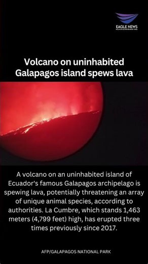 Volcano on uninhabited Galapagos island spews lava