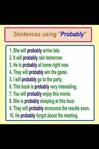 Learn English sentences using the word "Probably" English sentences "Probably" in a sentence #dailyuseenglishwords #learnusenglish #vocabulary #englishlesson #learnenglish #English #probably #englishclass #learn #usa #usenglish #UKenglish #LearnUSenglish | English Learning