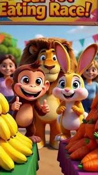 Monkey vs Rabbit Banana Carrot Eating Race! Jungle Family Funny Kids Cartoon Adventure