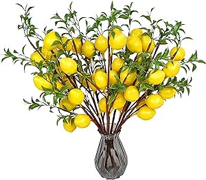 VIERENA 6PCS Lemon Decor Fake Lemons Branch Yellow Artificial Lemon for Kitchen,Party,Farmhouse,Table Centerpiece,Home Decoration