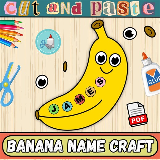 Banana Name Craft Template | Back to School Bulletin Board Craft | Cut & Paste Activity (PDF) - Etsy