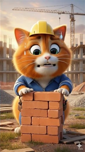 Hardworking Cat 😿 – The Cutest Little Builder Ever! | 3D Pixar Short