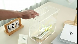 Wedding Card Box for Reception,Clear Acrylic Gift Box with Lid, Collect Cards Envelope Money Box Anniversary Birthday Party Baby Shower