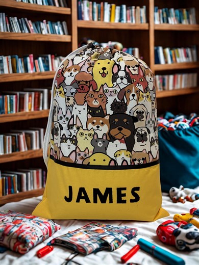 Childrens Library Bag, Handmade, Personalised - Dogs and Cats - Etsy