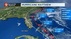 New 5PM Hurricane track is out for Matthew, cone closer to central Florida Thursday night and Friday. #WFTV | WFTV Severe Weather Center 9