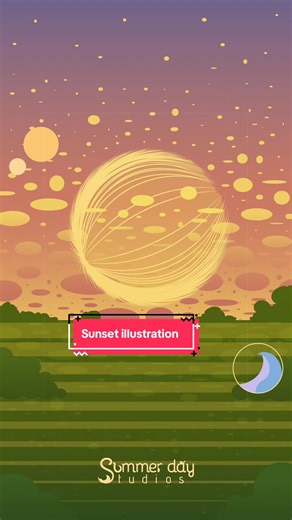 Creating a vector illustration of an abstract sunset over green fields in Adobe Illustrator. . . . . . #adobeillustrator #illustrationart #sunset #vectorart #landscape