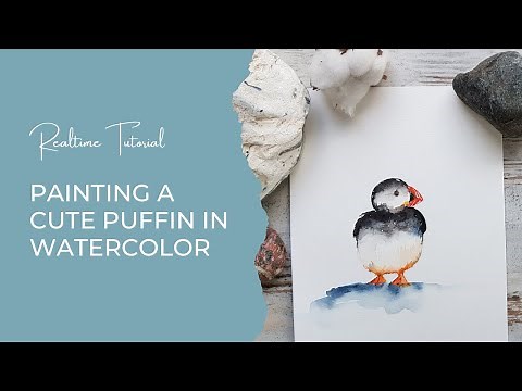 Painting a cute Puffin in Watercolor