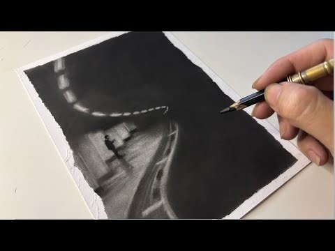 #233 Charcoal Drawing ASMR | Man Waiting in the Subway Station