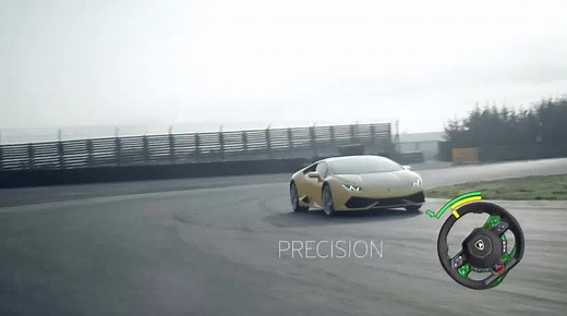 The Lamborghini Dynamic Steering (LDS) on the Huracán marks a further innovation in the super sports car segment. At the very edge of the cornering envelope, it minimizes understeer, as well as oversteer during load transfer, by delivering tiny, targeted countersteering impulses. | Lamborghini