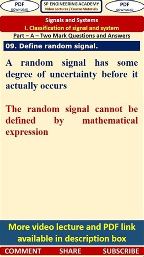 09SS1 Signals and Systems Part A Questions Define random signal