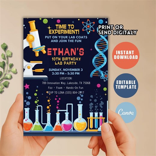 Mad Science Birthday Invitation, Neon Lab Party, Editable Canva Template (digital Download - Etsy