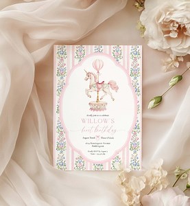Carousel Horse First Birthday Invitation, Pink Circus (printable) - Etsy