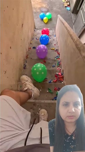 Extreme Challenge: Climbing Stairs and Popping Colorful Balloons #parkour#shorts