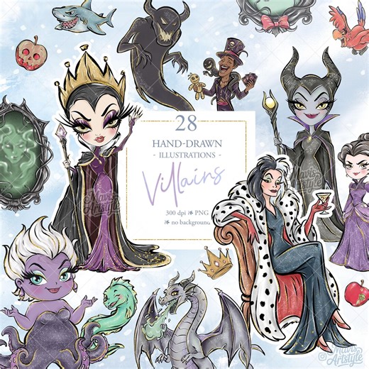 Fairytale Female Villains Clipart, PNG Bundle, Hand Drawn Evil Characters, Cute Kids Graphics, Party Decor, Sublimation Art, Digital - Etsy