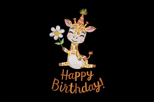 Happy Birthday Giraffe Machine Embroidery Design, Cute Safari Animal in Party Hat, Instant Download - Etsy