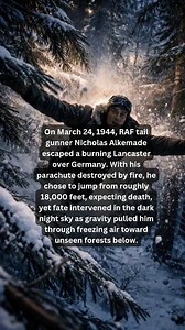 The Man Who Fell From the Sky and Lived On March 24, 1944, RAF tail gunner Nicholas Alkemade faced an impossible choice when his Lancaster bomber caught fire over Germany. With his parachute burning, he jumped from 18,000 feet into the night. Miraculously, pine trees and deep snow broke his fall. He survived with minor injuries—an outcome so unbelievable even his German captors officially certified it. #ww2 #history #DidYouKnow #learnonfacebook | Strange Things Daily