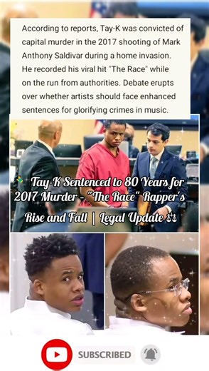 Rapper Tay-K Sentenced to 80 Years for 2017 Murder, Won't Be Eligible for Parole Until 2045 #tayk