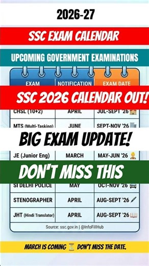 📢 SSC New Calendar 2026-27 Released! | CGL, CHSL, MTS & GD Exam Dates ✅ #SSC #sscexam #ssccgl