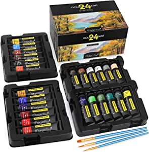 Magicfly 24 Colors Gouache Paint Sets, Gouache Tubes Paint (18 ml/0.6 oz), 24 Vibrant Colors, Non Toxic Paints With Storage Box for Beginner, Professional Artist, for Canvas Watercolor Paper