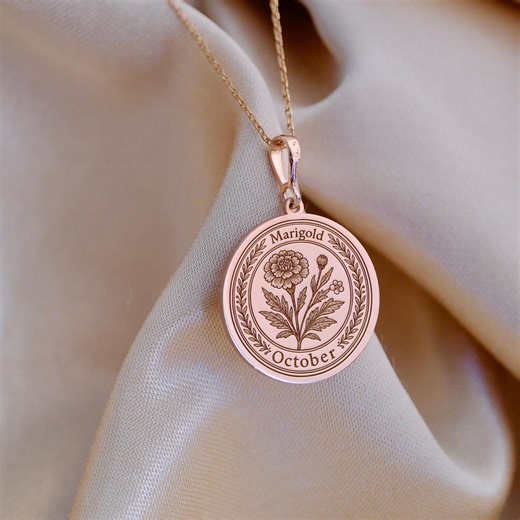 14K Solid Gold - October Birth Flower Necklace - Calendula Pendant in Gold or Silver - Etsy Canada