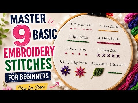 9 Essential Hand Embroidery Stitches Every Beginner Should Learn✨ #embroidery ‪@TheStitchCafe21‬
