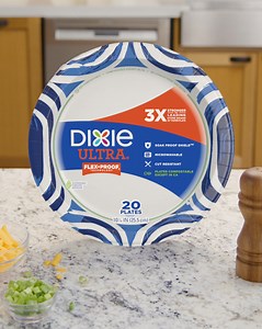Dixie Ultra® 10-inch plates are 3X Stronger*. Made for baked potato nights that bring everyone together. *Vs leading store brand 10" paper plate | Dixie