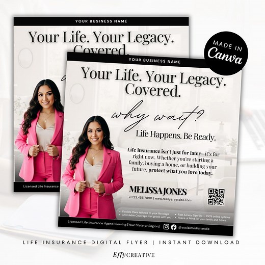 Life Insurance Agent Flyer | Insurance Instagram Posts | Editable Canva Template | Instant Download - Etsy