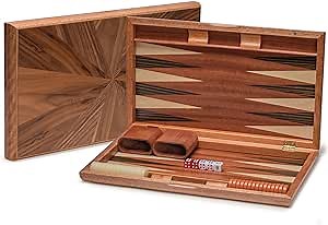 Yellow Mountain Imports Wooden Inlaid Backgammon Set, Cascadia - with Acrylic Playing Pieces & Wooden Dice Cups, 17-inch Board
