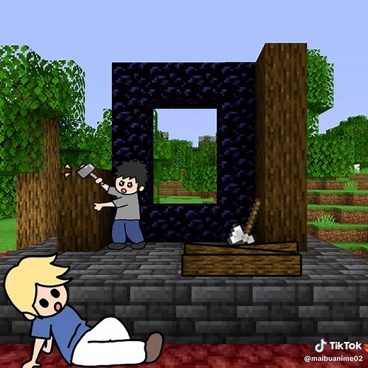 MAIBUANIME (@maibuanime02) - Creating a Nether Portal in Minecraft: A Fun Animation