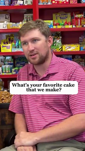 Owner Rhett Strickland shares with us his favorite cake! Our Red Velvet Layer Cake bursting with rich layers and velvety texture, this classic dessert is a sweet slice of Southern heritage. #redvelvet #redvelvetcake #cake #cakedecorating #bakery #baking #frostingcakes #frosting #bts #candyshop #smallbusinessowner | Savannah's Candy Kitchen