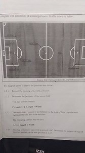 A diagram with dimensions of a municipal soccer field is shown ... | Filo