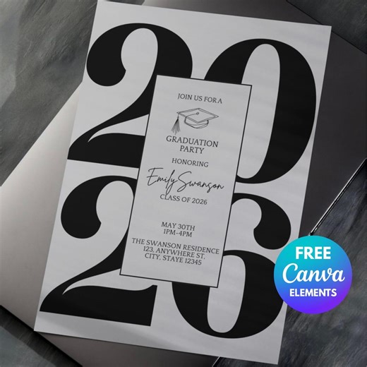 Graduation Party Invitation Canva Template | Modern Minimalist Class of 2026 Invite (digital Download) - Etsy