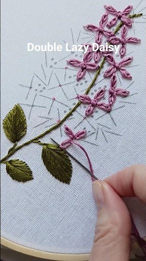 Double Lazy Daisy stitch quick tutorial💜 #embroidery #tutorial #diy #handmade #art #craft #stitch
