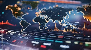Global Business Insights: 3D Loopable Seamless Animation with Abstract Charts Depicting Pandemic, COVID Epidemic, Stock Market Stats, and Global Crisis in a Coronavirus World Diagram