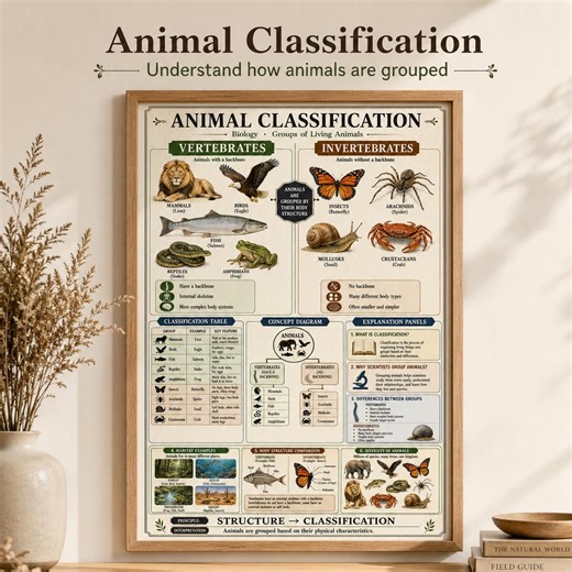 Animal Classification Poster | Vertebrates Invertebrates Chart (PDF) - Etsy