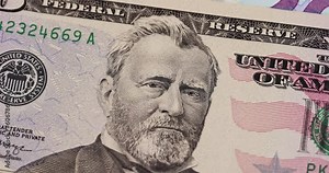 details of the American fifty dollar banknote, a close-up of a part of a banknote with a face value of 50 US dollars