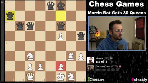When Martin Played With 30 Queens Against Gotham Chess