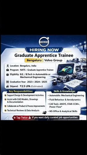 Volvo Group Recruitment 2026 | Graduate Apprentice Trainee | B.Tech Mech/Auto | Bengaluru #shorts