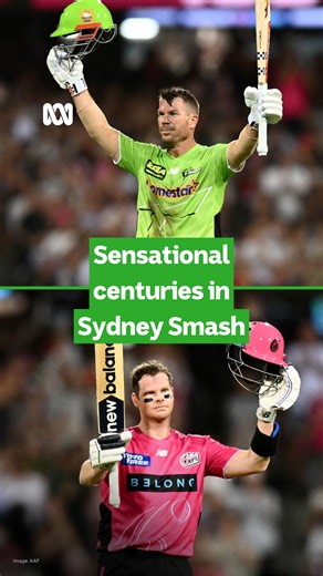 Steve Smith (100) and David Warner (110 not out) traded centuries as the Sixers defeated the Thunder by five wickets at the SCG. Smith smashed 32 runs from a single over after denying Sixers teammate Babar Azam the strike, leaving the Pakistani recruit fuming when he was dismissed shortly after. The Sixers moved up to fourth with the win and can lock in a finals berth by beating the Brisbane Heat on Sunday. 📻📱 Catch every ball this summer. Live and ad-free on ABC Radio and ABC listen: https://