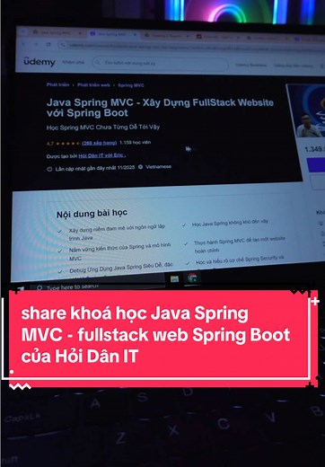 share khoá học Java Spring MVC - fullstack web Spring Boot của Hỏi Dân IT, đánh giá cực cao trên Udemy mới nhất 2025 #laptrinh #fullstackwebdeveloper #springboot