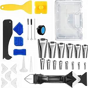 Silicone Caulking Tools, 3 in 1 Sealant Finishing Tool Grout Remove Scraper Stainless Steelhead, 34PCS Set Tool Kit Heavy Duty Glue Guns for Bathroom Kitchen Floor Window