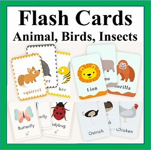 Animal, Birds & Insects Early Learning Flash Cards – 6 Printable Sets